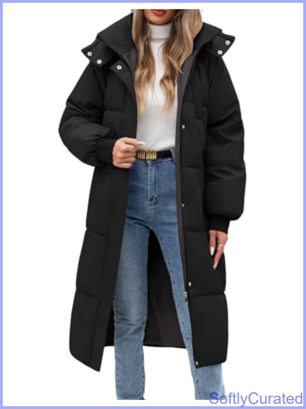 Women's Long Puffer Coat Quilted Full Zip Hooded Winter Parka
